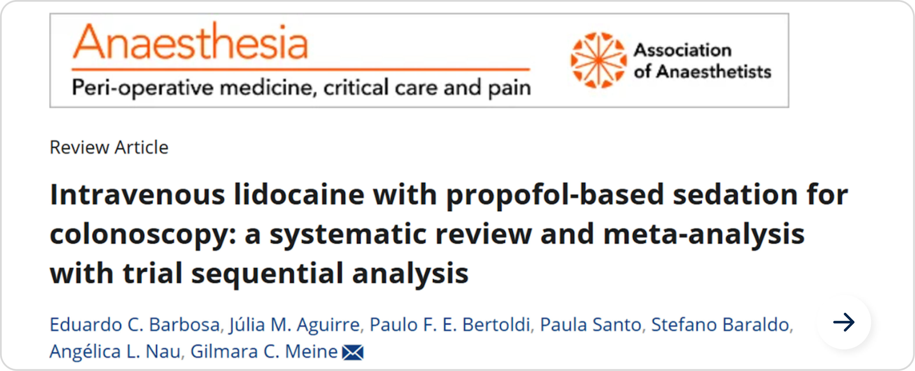 Intravenous lidocaine with propofol-based sedation for colonoscopy — Anaesthesia